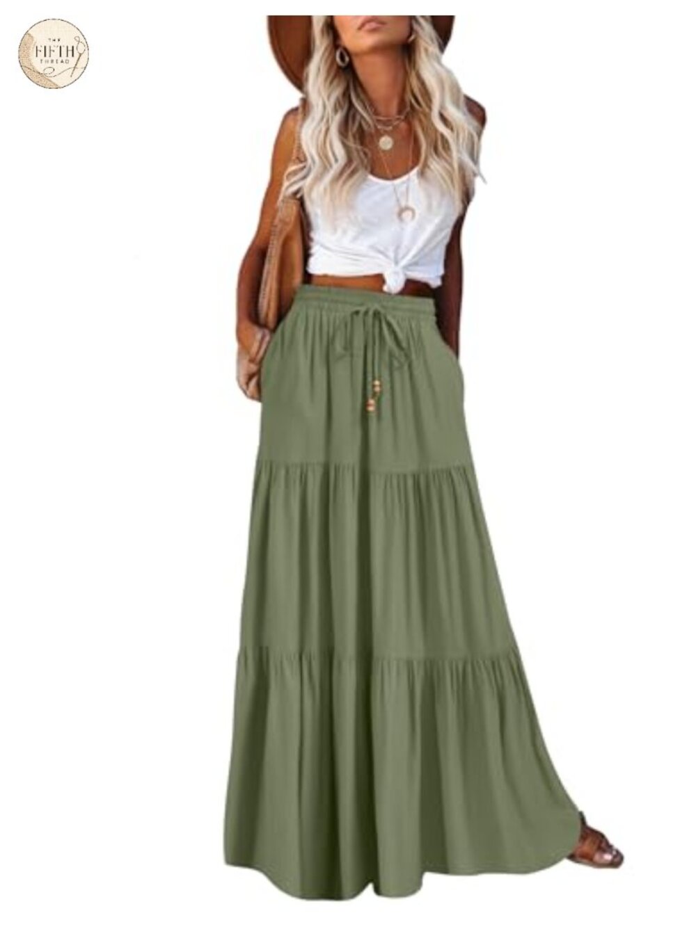 Women's Boho Maxi Skirt A-Line Ruffle Tiered Elastic High Waist Beach Long